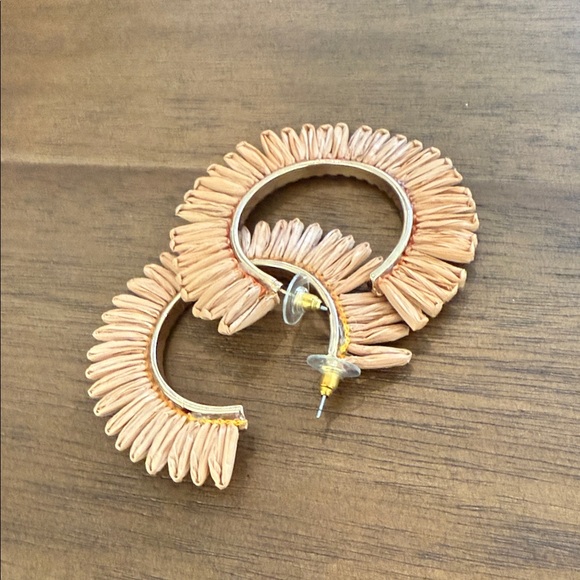 Elegant Gold and Tan Raffia Hoop Earrings - Picture 6 of 8